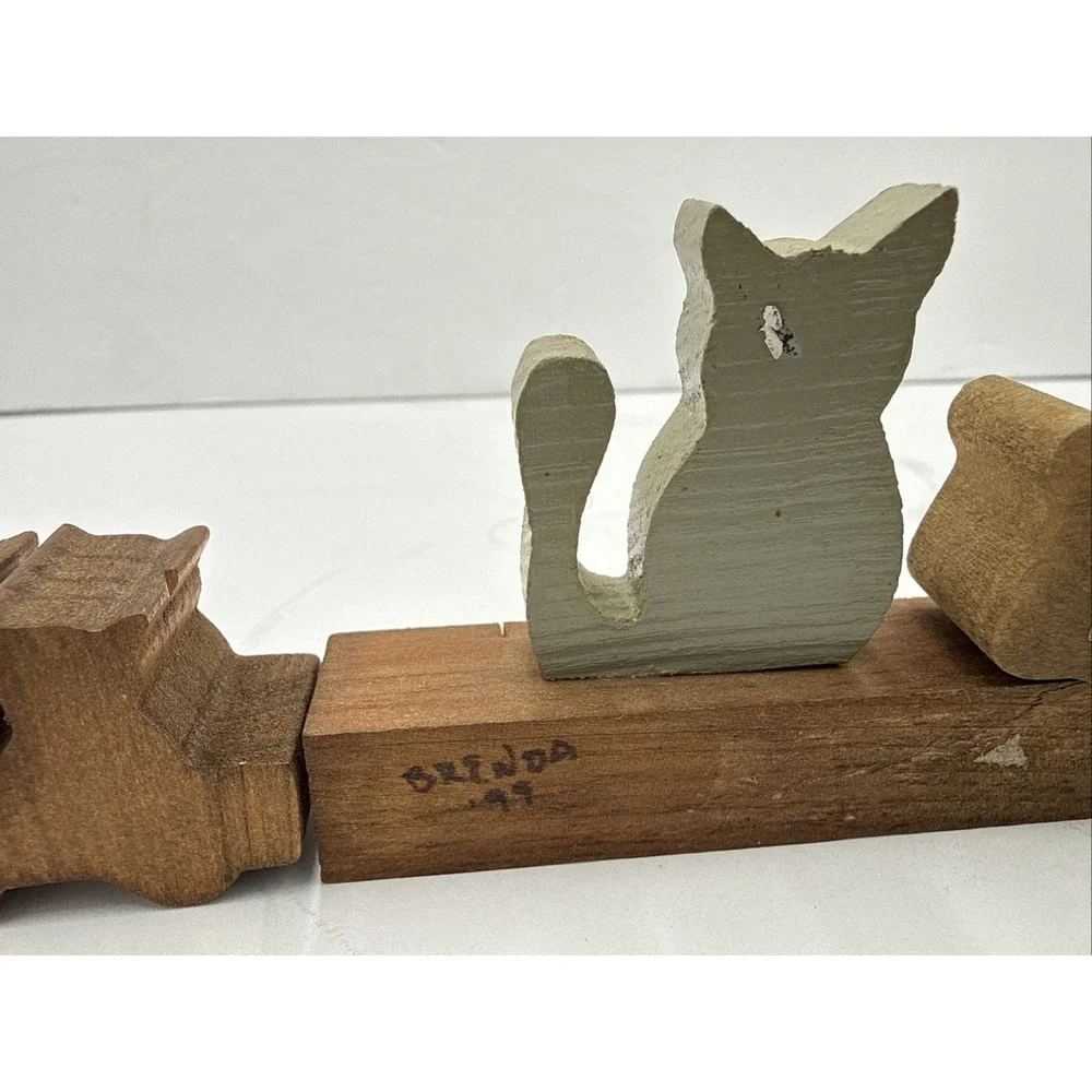 Set of 4 Handpainted Gray White Kittens Wood Display Decor I ❤️ Cats‎